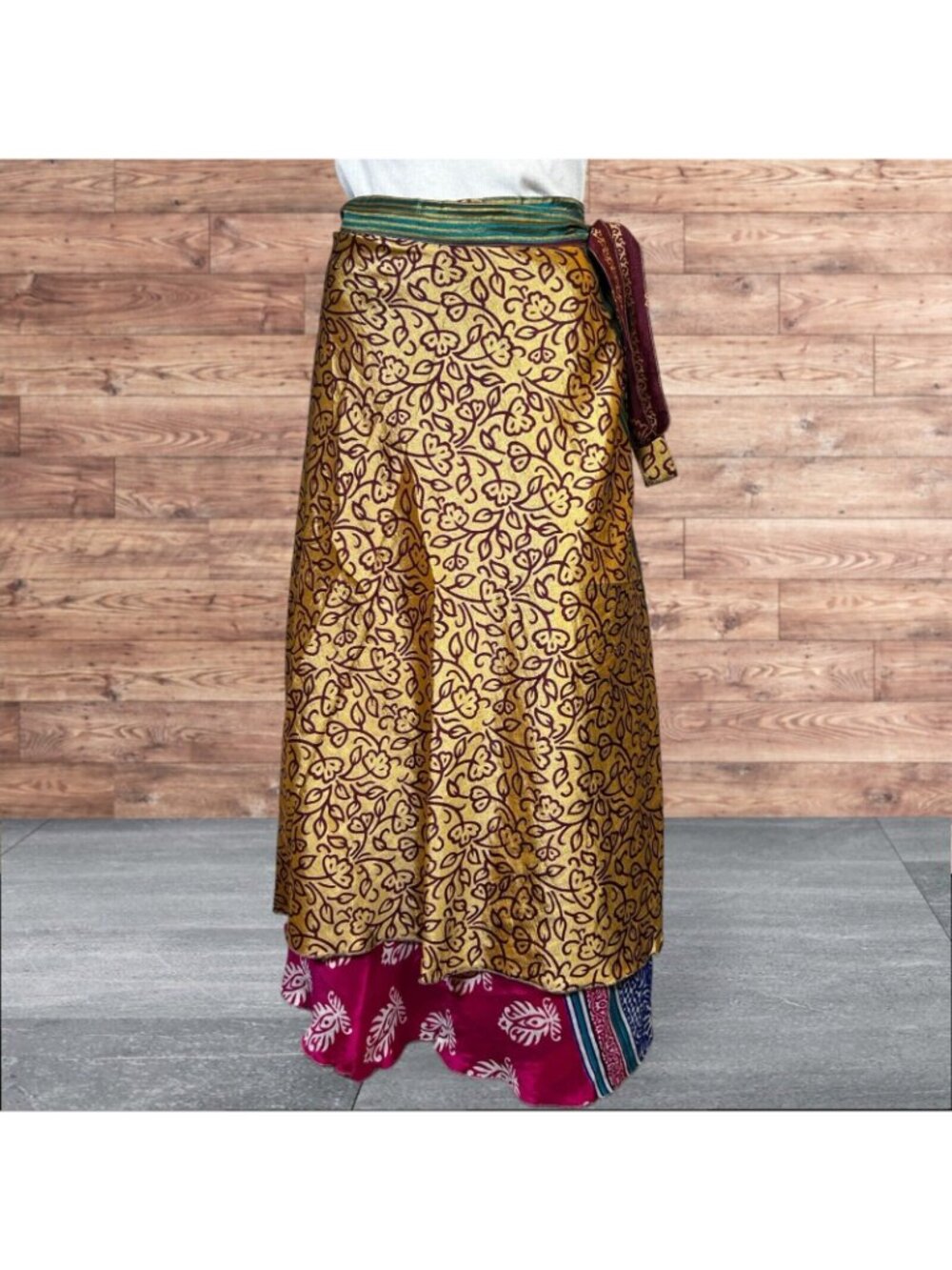 Boho Wrap Skirt Double Layer Sari Multi Wear 36 Travel Resort Festival Hippie - Picture 3 of 6